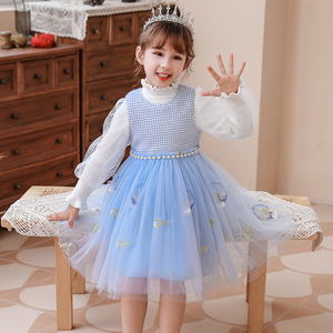 女童公主裙秋季新款儿童洋气套装网纱裙小女孩蓬蓬秋装长袖连衣裙