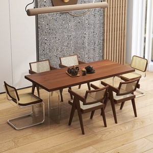 亚克力家用悬浮餐桌白蜡木书桌北欧日式实木桌子长方形大板桌洽谈