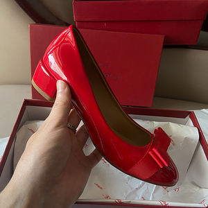 【广州版本】菲家蝴蝶结单鞋2023新款优雅婚鞋平底鞋女中跟小红鞋