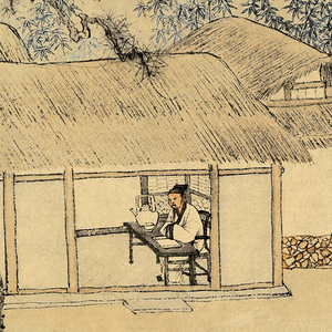 仿古画名画复制品明唐寅事茗图国画山水画书房装饰挂画名人字画