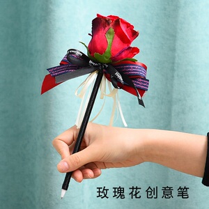 教师节花朵笔礼物玫瑰花笔手工丝带成品创意diy材料包永生花束笔