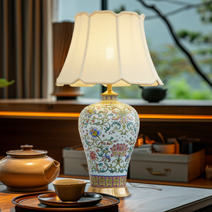 中式珐琅彩陶瓷台灯客厅沙发角几装饰创意美式主卧床头灯大气高档