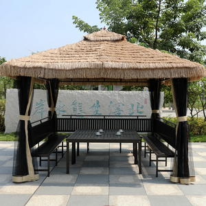 凉亭户外庭院花园小木屋农家乐网红茅草遮阳棚仿真稻草四角亭凉棚