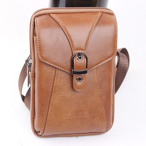 稻草人男士头层牛皮腰包穿皮带6寸6.2寸6.3寸竖款手机包多功能斜