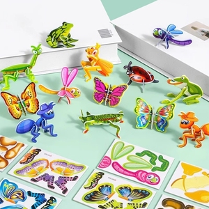 卡通拼装3d立体昆虫拼图儿童小玩具益智动手模型恐龙趣味结构动漫