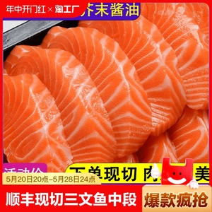 三文鱼中段新鲜鱼腩生鱼片刺身冰鲜海鲜即食当天现切拼盘辅食500g