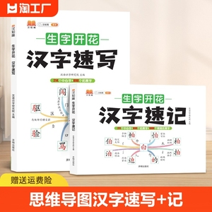 新思维导图速记汉字速写升级版小学生语文1-6年级生字开花汉字速记速写造句成语近反义词识字趣味学习神器练习册识字生字卡记忆法