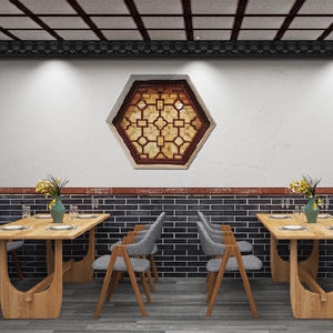 中国风青砖墙裙红墙饭店餐厅壁纸古风火锅店装饰墙纸面馆定制墙布