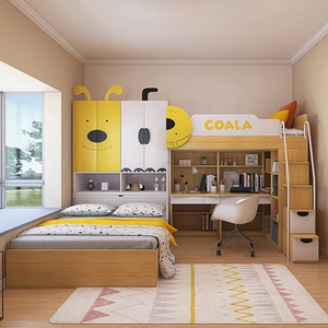 交错式上下床子母床榻榻米衣柜高低儿童双床层小户型多功能衣帽间