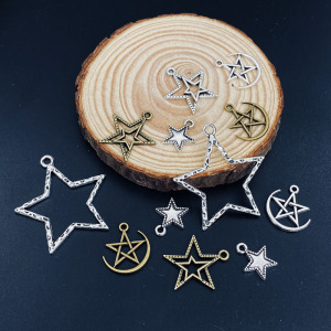 手工diy合金配饰品镂空星星五角星滴胶边框日韩耳环挂件项链吊坠