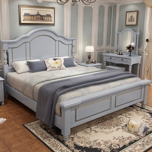 美式实木床工厂直销现代轻奢白色灰色时尚形实木主卧大床双人1.8