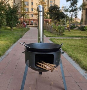 可移动锅灶纯铸铁柴火炉做地锅鸡的锅野炊锅家用蒸煮炖铁锅 灶台