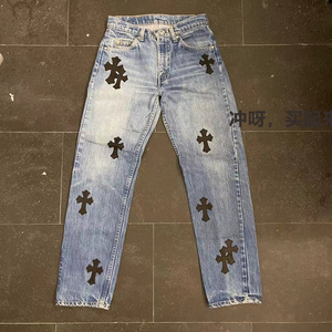 美国代购 chrome hearts 克罗心levis李维斯 皮十字牛仔裤20505