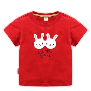 女童半袖体恤纯棉可爱洋气小白兔儿童小宝宝短袖t恤夏款童装红色