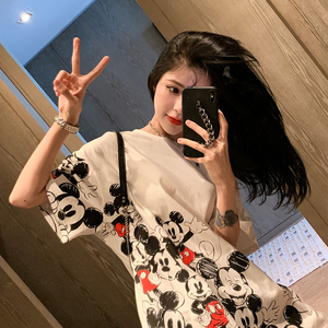 卡通人物印花火爆短袖t恤女宽松大版新款中长款体恤ins潮网红上衣