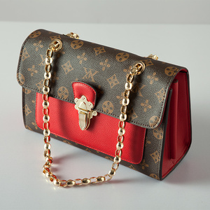 gu zhi lv正品2021新款 单肩斜跨大方包 拼色锁扣包链条邮差包