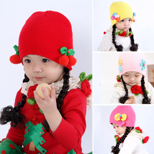韩版女宝宝秋季假发帽子婴幼儿童春季长辫帽子0-3-4-5-6个月1-2岁