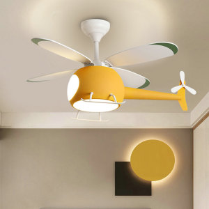 儿童风扇灯吊扇灯卧室房间2021年新款北欧智能吸顶带电风扇飞机灯