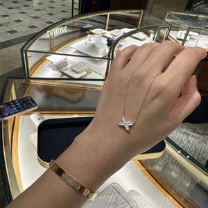 chaumet/尚美 liens 欢缘交叉项链 18k玫瑰金白贝母镶钻锁骨链女