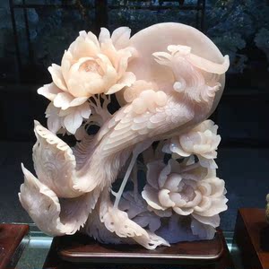 天然玉石花玉凤凰富贵凤戏牡丹客厅玄关摆件
