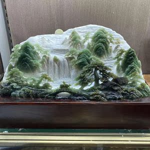 岫岩玉玉石花玉水墨丹青风水山子雕刻地摆件客厅雕玉石大山水摆件