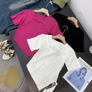 T恤短袖纯色夏季新款圆领镂空不规则显瘦上衣女装 D#19