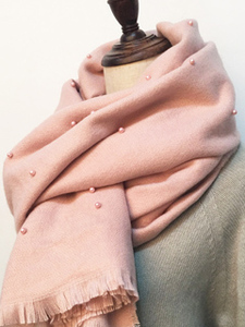 韩国东大门代购16秋冬复古文艺珍珠围巾纯色仿羊绒…颜色分类粉