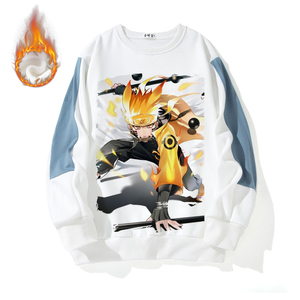 火影忍者动漫卫衣男圆领加绒学生青少年潮流宽松长袖上衣服秋冬款