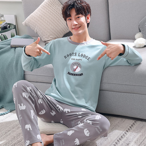 男士睡衣长袖纯棉夏季卡通少年学生青年红豆薄款休闲家居服套装