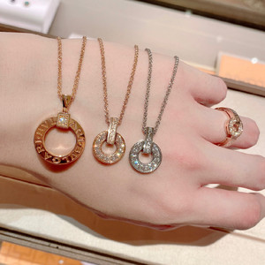 法国代购bvlgari/宝格丽镂空圆环项链 18k金 镶钻 男女款情侣吊坠