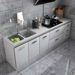 002人付款淘宝不锈钢简易橱柜厨房一体灶台柜小橱柜租房用移动放碗柜