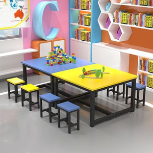 小学生幼儿园术彩色课绘桌椅儿童画室培训画桌美手工补习班辅导桌