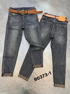 正品古月牛仔90373-1灰黑色底印花小脚女裤弹力显瘦2022秋季新款