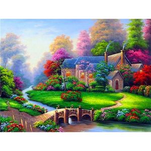 diy数字油画家居装饰客厅手绘填色彩色画布丙烯颜料童话小屋3风景