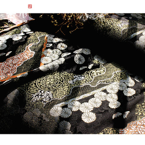山型地华菊日本出口单和风头饰袋西阵织金襕茶垫商店黑口金包布料