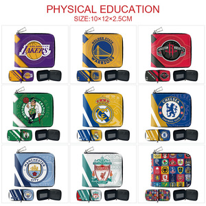 国际篮球足球队徽短款拉链钱包 卡通学生pu对折皮钱包卡包零钱包