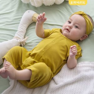婴儿莫代尔连体衣夏季薄款哈衣男女宝宝夏装新生儿短袖爬服睡衣。