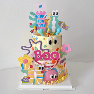 卡通绘画彩色元素儿童生日蛋糕字母模具小熊蜡烛迷你帽子气球插件