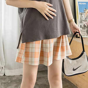 孕妇半身裙夏季2022新款托腹小个子百褶裙大码怀孕裙子格子jk短裙