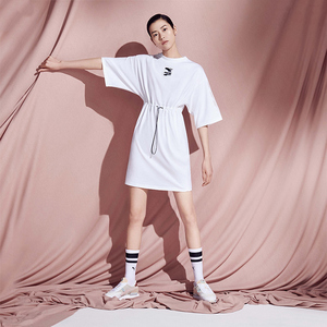 puma彪马女装裙子2020秋刘雯同款休闲短袖抽绳连衣裙 599175-02
