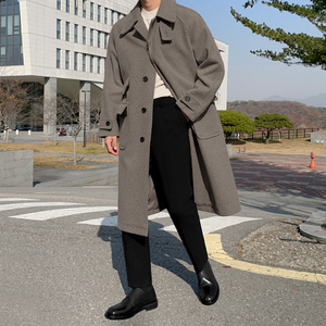 MRCYC高级感毛呢子H型大衣男冬季夹棉外套韩版宽松中长款保暖风衣
