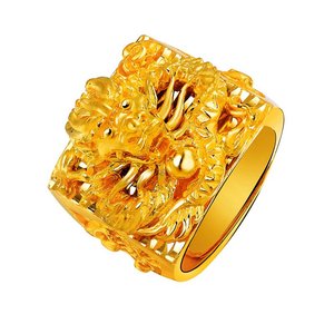 糊涂老庙祝正品雅俪珠宝黄金戒指男士999足金时尚霸气龙头戒子开