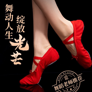 舞蹈鞋儿童女软底练功猫爪男女童冬专业跳舞鞋红黑形体中国芭蕾舞