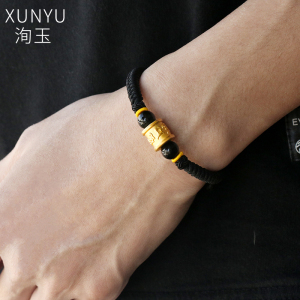 999足金路路通 六字真言转经筒纯黄金转运珠男士手链手工编织手绳
