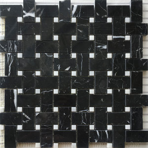 黑白大理石马赛克艺术砖天然石材黑白根编织阳台浴室卫生间地砖