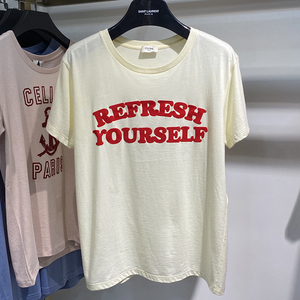 国内现货 celine思琳21ss春夏新款字母logo植绒女士短袖t恤赛琳