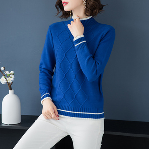 雅意娜菲正品秋季新款针织衫羊绒羊毛打底衫套头大码宽松毛衣女装