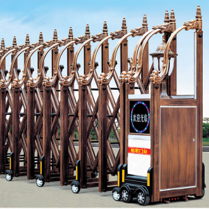 复古电动伸缩门乡村庭院别墅大门家用对开仿古铝合金平移门机头灯