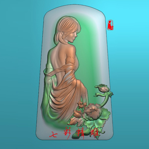 美女精雕图jdp灰度图bmp浮雕图玉雕牡丹花靓女人花容月貌婆姨8633