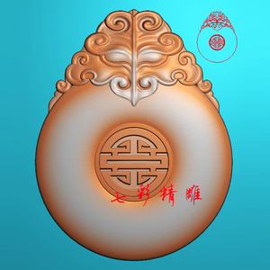 回纹兽面寿字无事牌精雕图jdp灰度图bmp浮雕玉雕仿古平安福贝6284